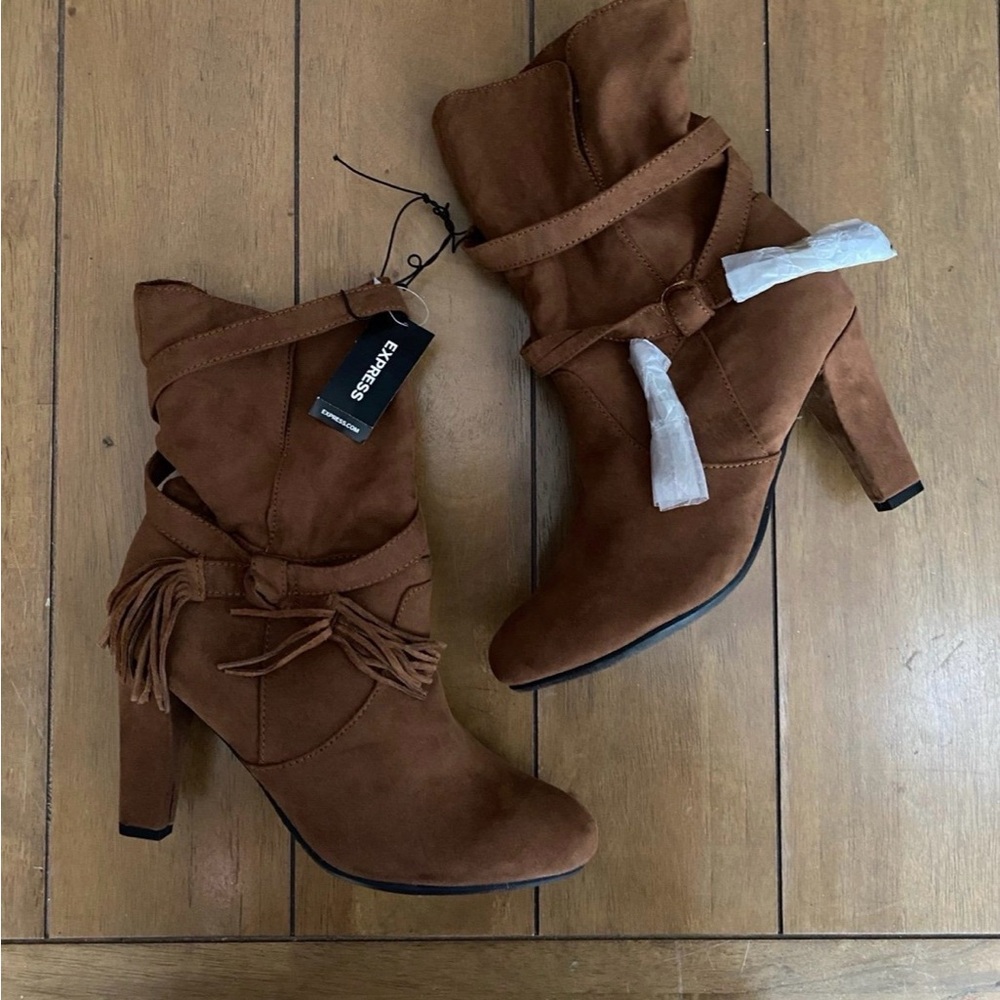 Express Brown Heeled Boots with Fringe